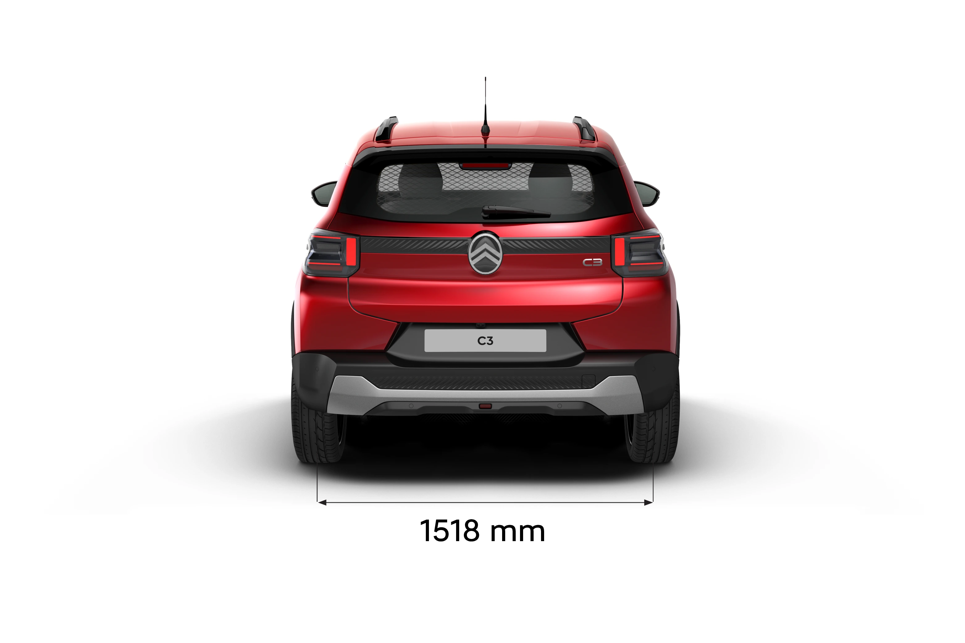 Rear view of the Citroën ë‑C3 Van showing exterior width dimensions for practical and affordable mobility.