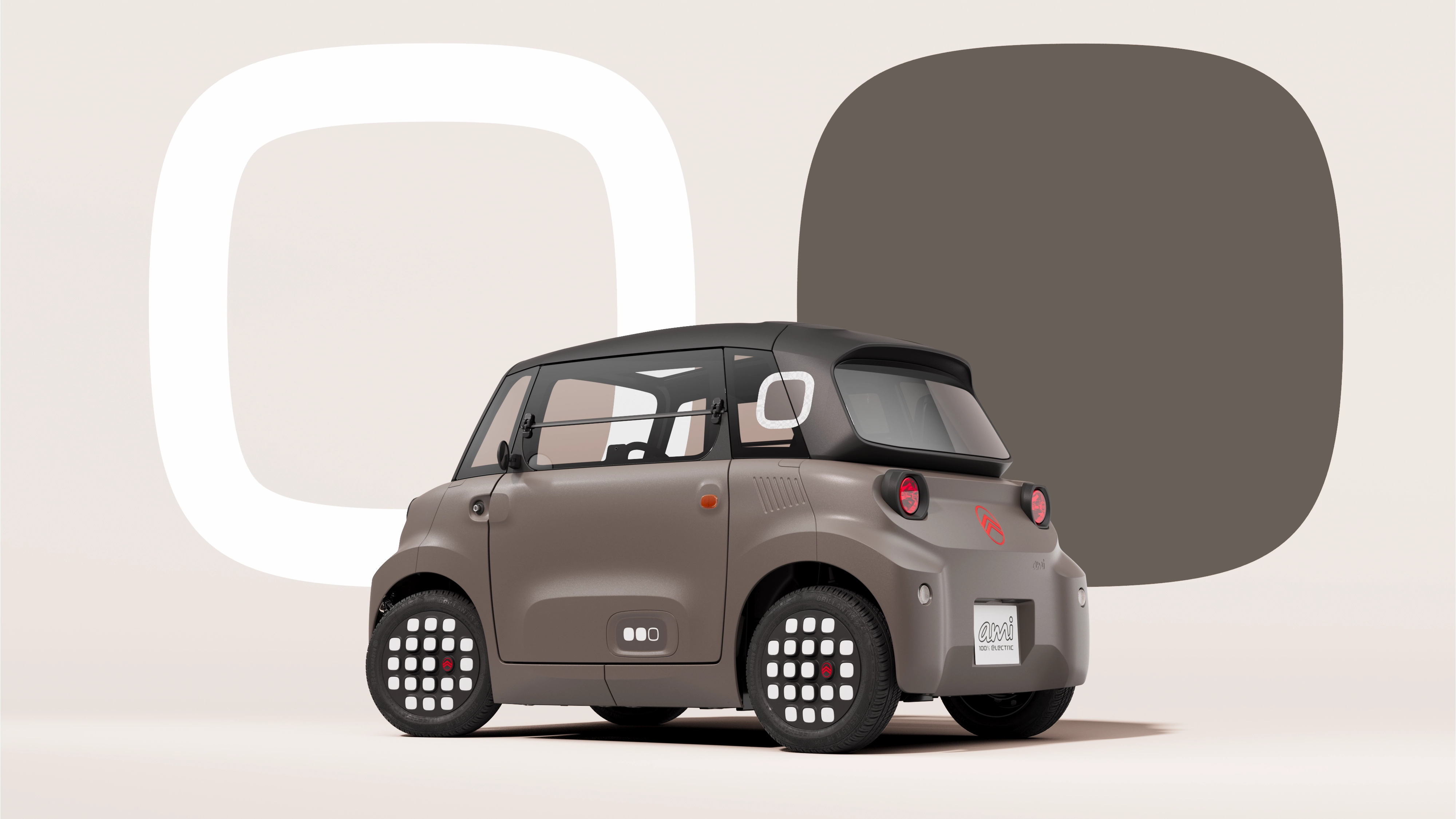 Rear angled view Citroën Ami Icy shows compact safe reliable electric design offering innovative urban mobility freedom.