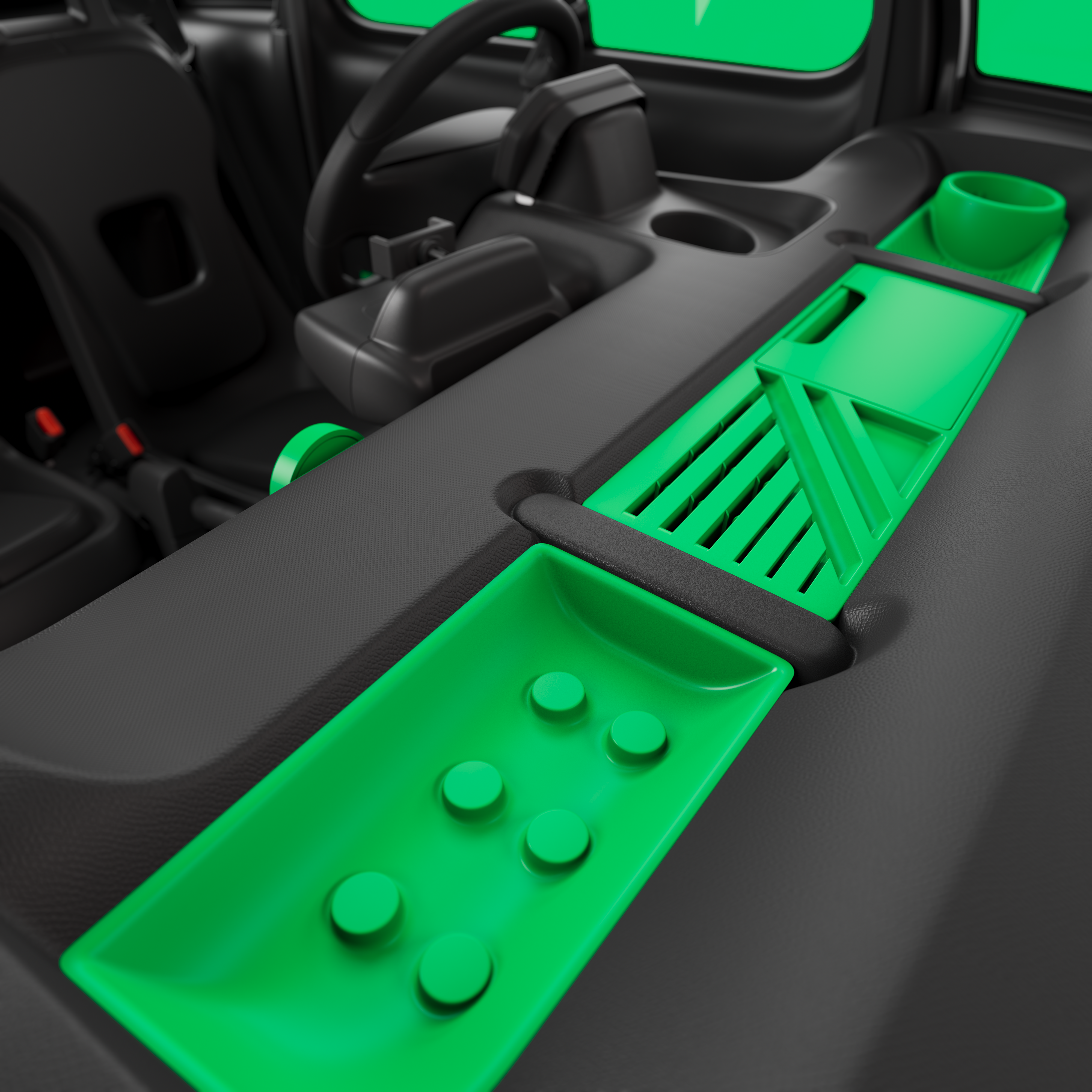 Close interior view Citroën Ami Minty shows compact safe reliable electric storage design offering innovative urban freedom.