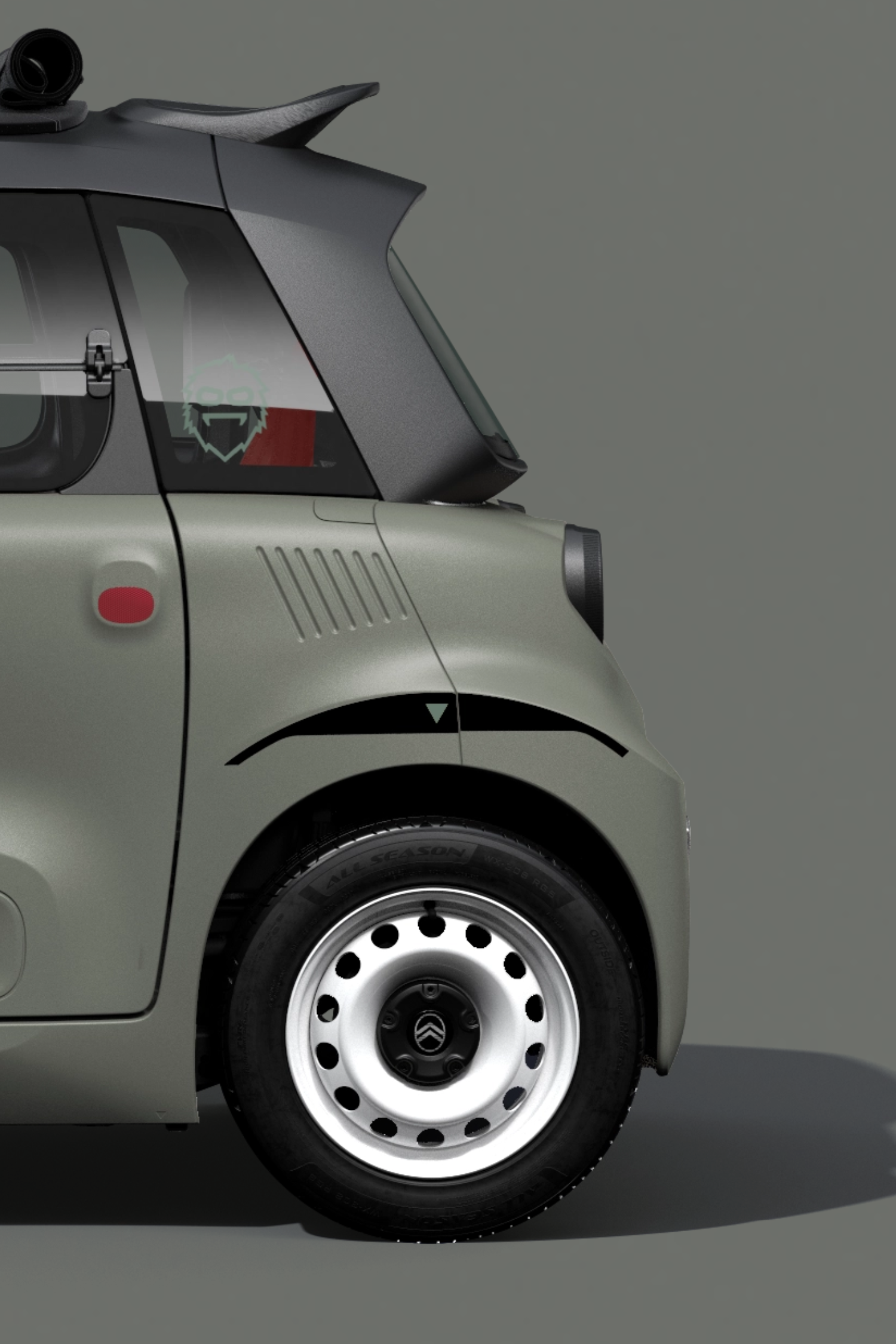 Vista frontal del volante del Citroën Ami Outdoor, con un diseño compacto, seguro y fiable para una movilidad urbana innovadora.