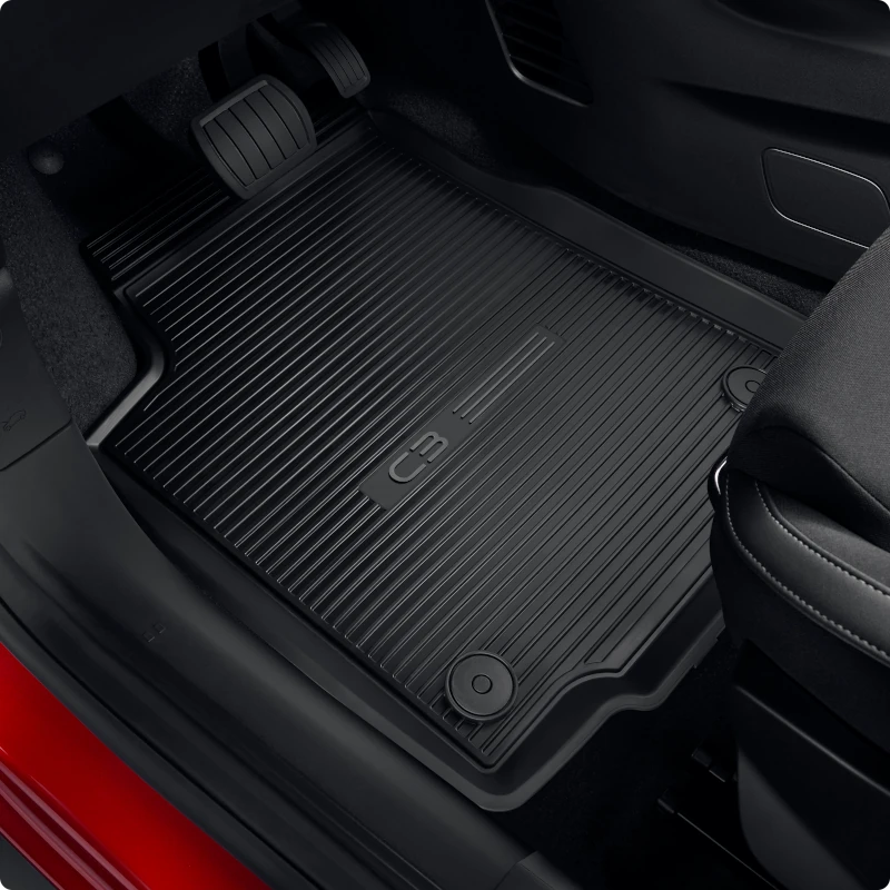 Close‑up view of C3 all‑weather mats showing textured rubber surface for protective, durable and easy‑maintenance interior use.