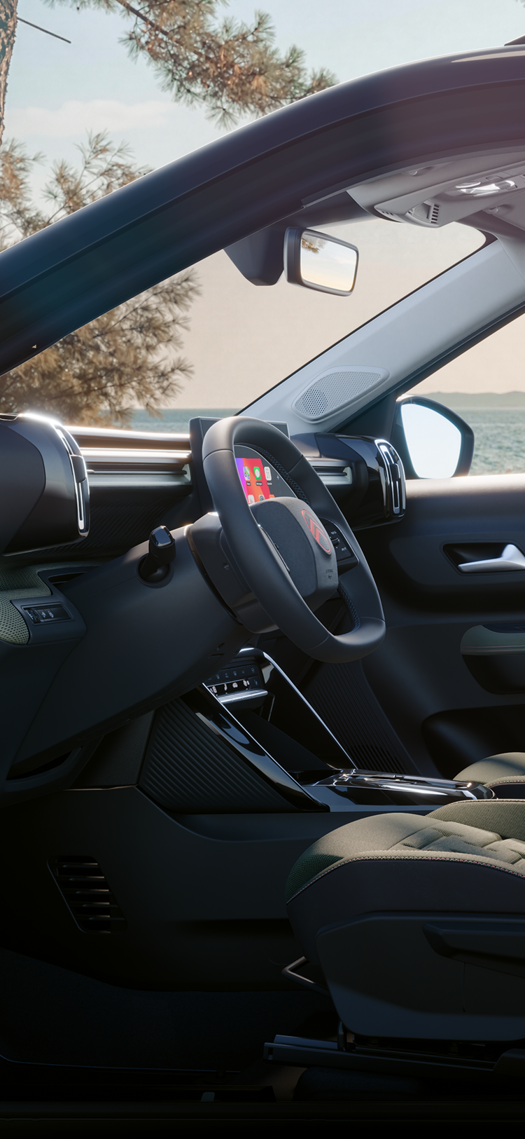 Vista lateral del interior del Citroën C3 Aircross Outdoor, un SUV de 7 plazas espacioso, versátil y cómodo, con una flexibilidad interior innovadora
