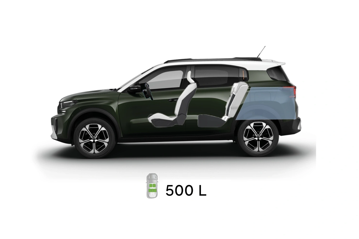 Multi‑angle view of Citroën C3 Aircross SUV showing full exterior dimensions and interior volumes for practical, affordable mobility.