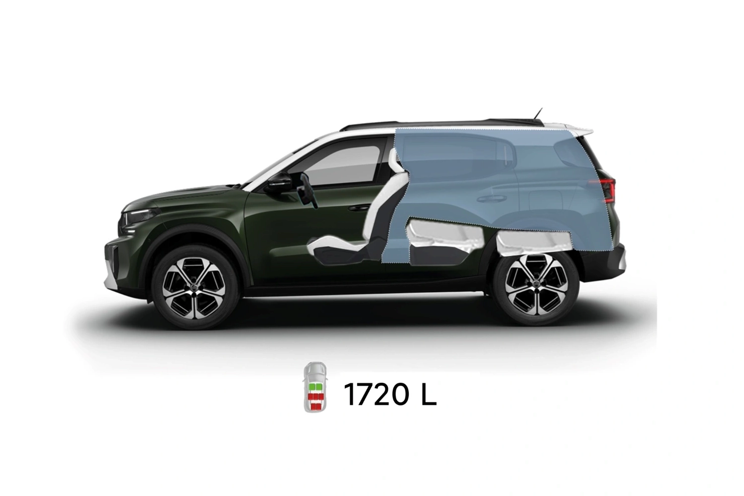 Multi‑angle view of Citroën C3 Aircross SUV showing full exterior dimensions and interior volumes for practical, affordable mobility.
