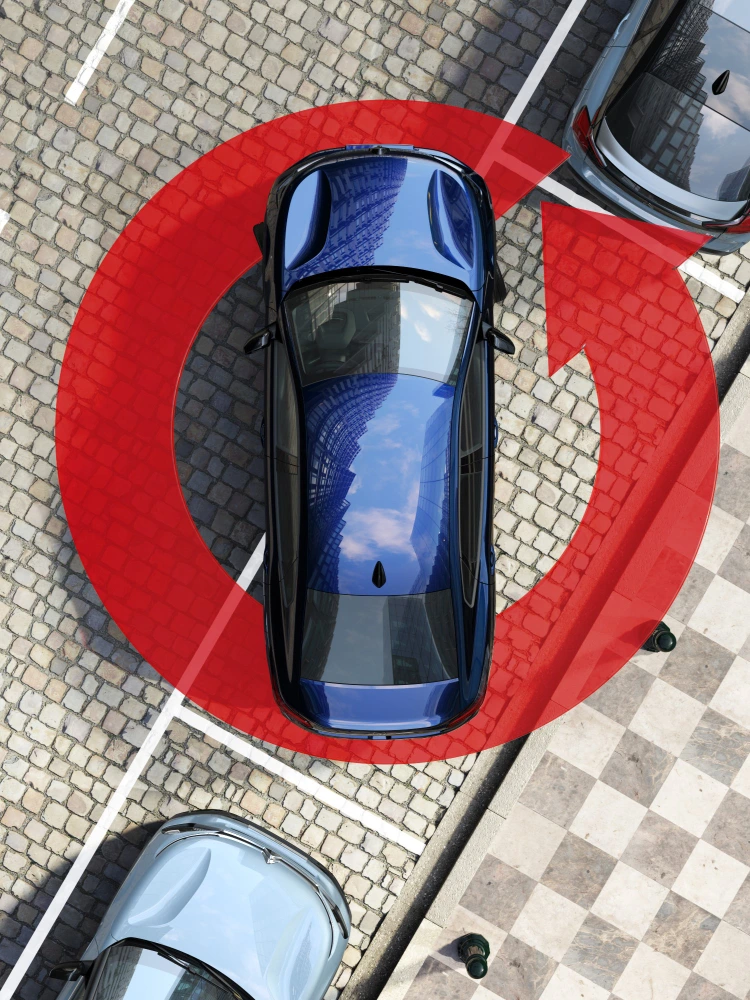Vista cenital del Citroën C4 X con cámara 360° mostrando alrededores completos para maniobras fáciles.